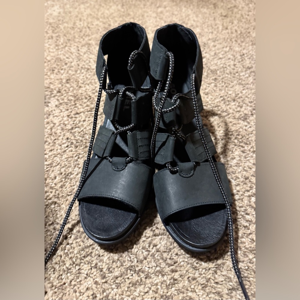Sorel Women's Black Lace-Up Wedges - Picture 2 of 4